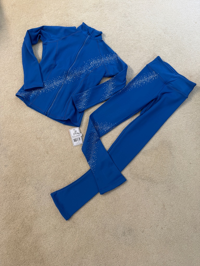 New Blue Two-Piece Active Set Figure Skating Jacket And Pants Set 6-8t